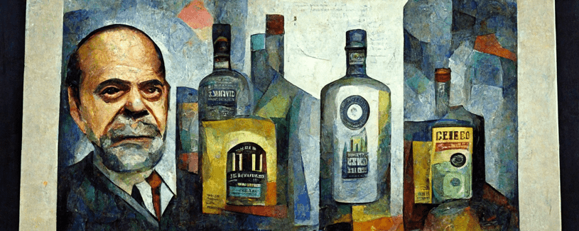 Ben Bernanke winning vodka prize, style of Diego Rivera 